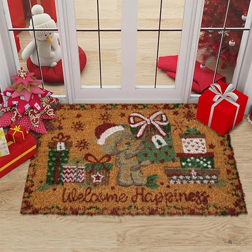 Felpudo navideño de fibra de coco rectangular, idea regalo para el nuevo hogar 3