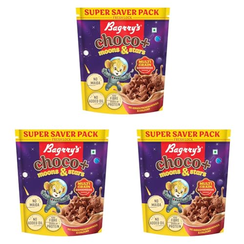 Image of Bagrry's Choco+ MOONS AND STARS - 1.2 kg | Multigrain Goodness | No Maida | More Chocolaty | Oats, Whole Wheat & Rice | High Fibre, Protein, Calcium | Delicious Breakfast Cereal for Kids & Adults