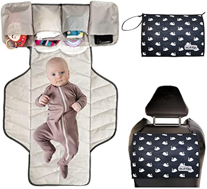 Portable Diaper Changing Pad, Compact Changing Station Reusable - Foldable Travel Diapering Changing Mat with Wipes Pockets - Baby Shower Gifts for Newborn Girl & Boy (Swan)