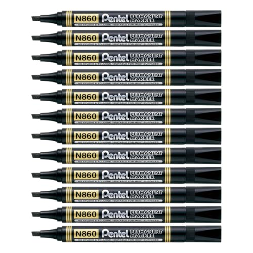 Pentel Permanent Markers Chisel Point - Black (Pack of 12)