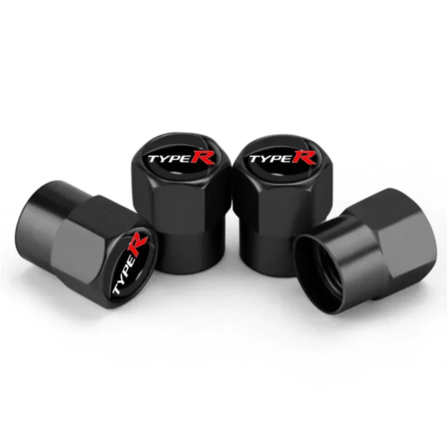 SOLDOUT Type R TypeR Logo Aluminum Valve Caps Car Wheel Tires Valves Tyre Stem Air Cap Compatible with Honda City CR-V XR-V HR-V Accord (Pack of 4, Black)
