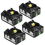 18V 8.0Ah Ersatzakku für MaKita Akku 18V BL1860 BL1840 BL1830 BL1815 BL1835 BL1860B BL1850B BL1845 BL1850 194205-3 LXT-400 mit LED Werkzeugakku (4pack)