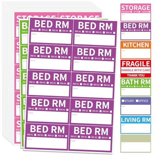 170 Home Moving Labels, 3.4 x 2 inches, 8-Color Coded Packing Box Stickers with Fragile and Blank Customizable Labels image 1