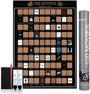 Anpro 100 Movies Scratch Off Poster,Movie Bucket List, 42 * 60cm Film Poster,6 Pcs of Accessories, Easy to Scrape DownBest Birthday Christmas Gift for Movie Lovers
