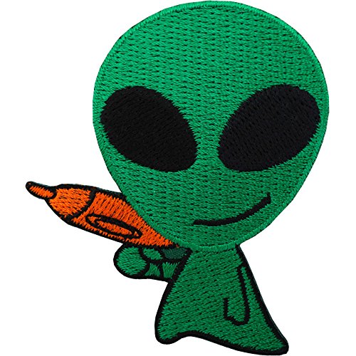 Alien parche sew/hierro en bordados insignia camiseta UFO espacio pistola Marte Nasa