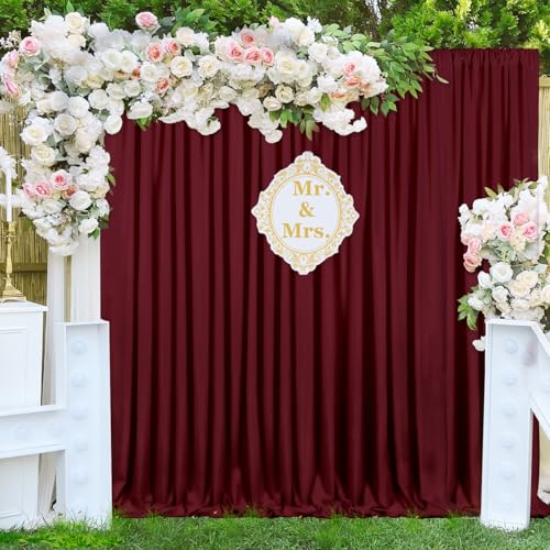 Image of Burgundy Backdrop Curtains 4 Panels 5ft x 10ft Polyester Photo Backdrop Drapes for Wedding Christmas Party Background Decorations 20x10 FT