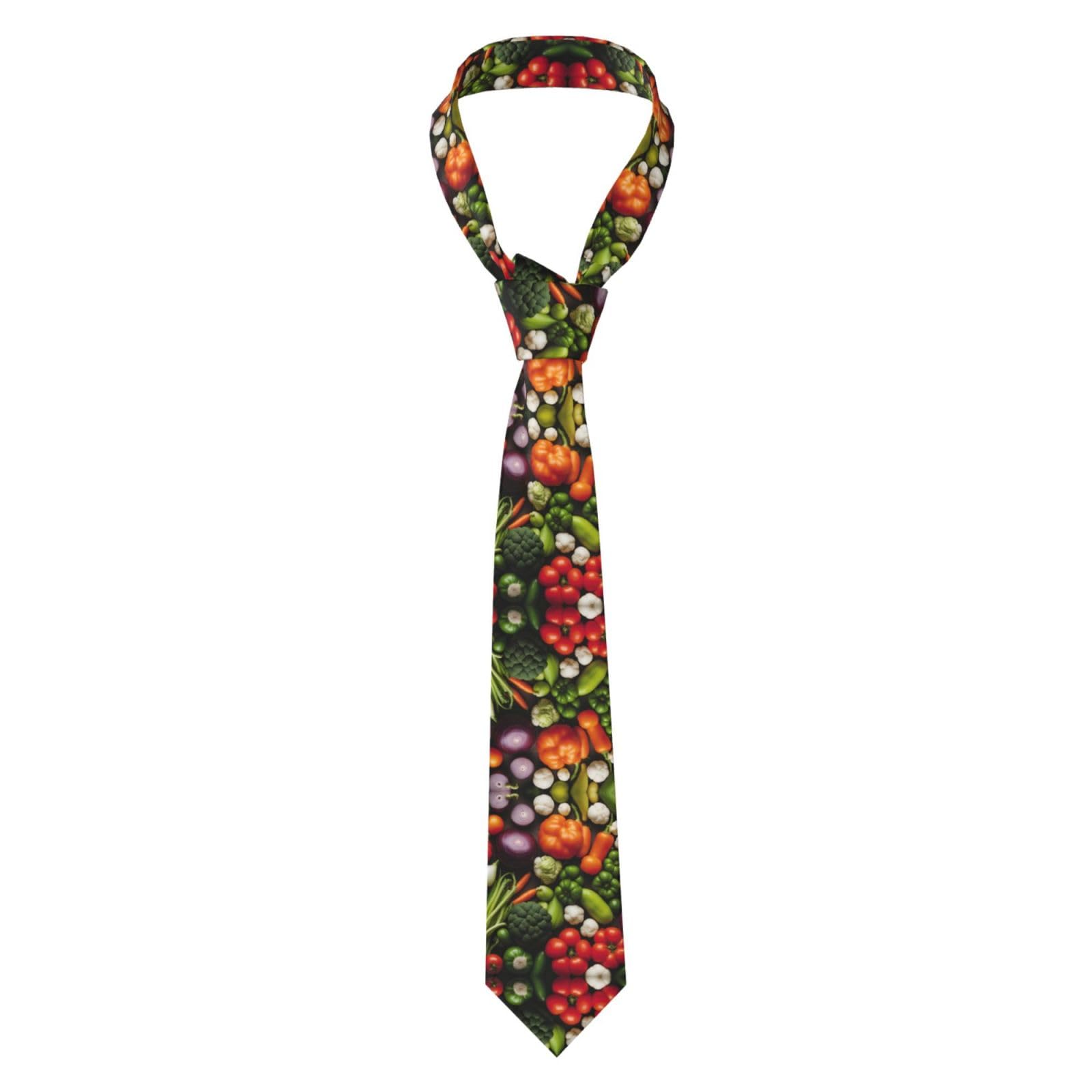 MIEKGPS Introduction of various vegetables print Novelty Ties for Men Funny Necktie Fashion Men Neck Tie for Wedding Party Meeting