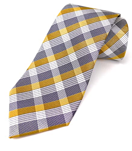 Scott Allan Men's Gold Tie | Classic Plaid Necktie for Men | Yellow and Gray Striped Ties | Corbata de oro masculina