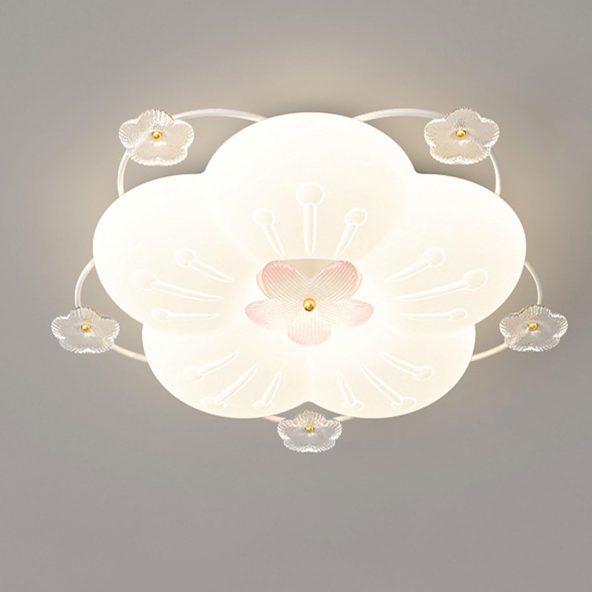 LANTANB Cream-Style Master Bedroom Ceiling Lamp Acrylic Lampshade Flat Lighting Warm Flower Space Ceiling Lights Suitable for Corridor Passageways