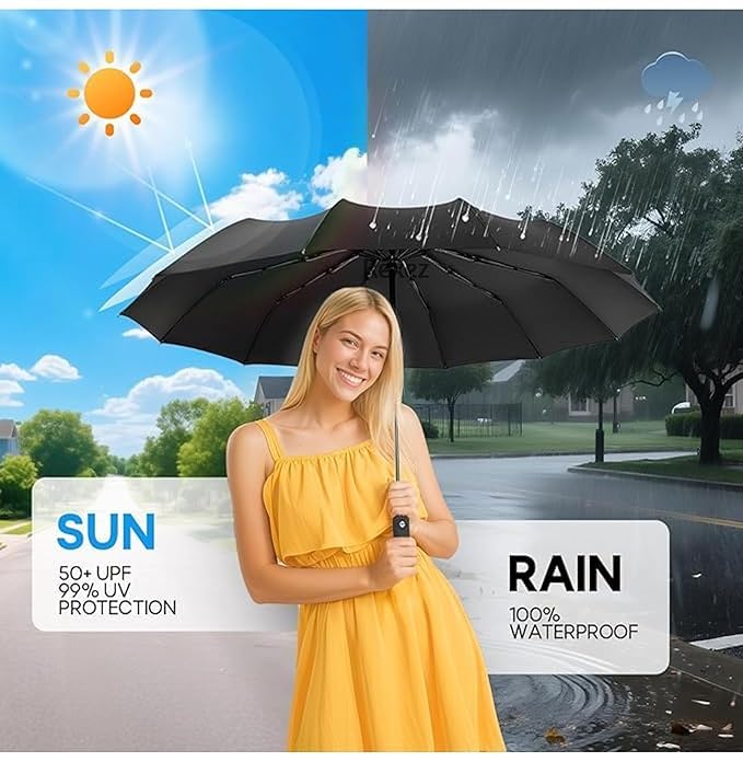 Image of Travel Umbrella - Stylish Windproof For Rain & Compact, Strong for Wind, Auto Open /Close Button, Travel-Friendly 3-Fold Design Perfect Umbrella for Men & Women MiNi CoOlErS (Multicolor)