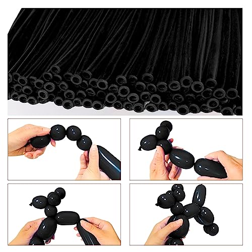 Image of LXZFCRG 260 Balloons Black Long Balloon for Balloon Animals, 100pcs Twisting Balloons for Balloon Garland Animals Modeling Birthday Wedding Party Decorations (Black)