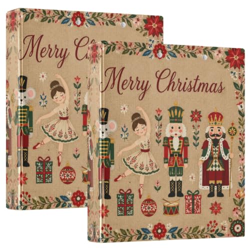 Image of Nutcracker Ballet Christmas 3 Ring Binder with 2 Interior Pockets 1.5 inch Binders 3 Ring Heavy Duty Fit 8.5 inch x 11 inch Letter Size for Office School, 2 Pack