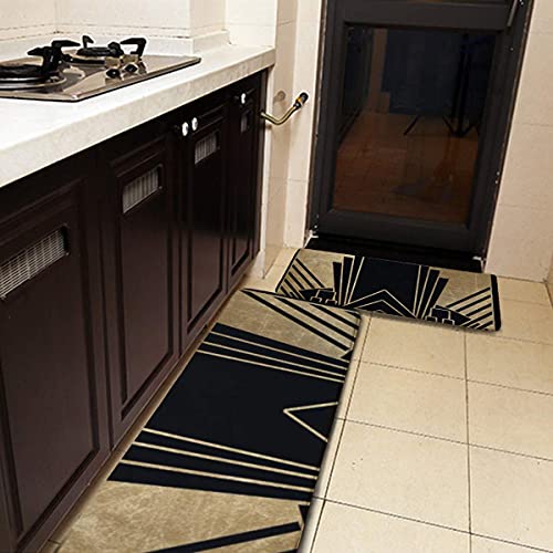 Lvhers 2 Pcs Kitchen Rug Set, Art Deco Non-Slip Kitchen Mats And Rugs Soft Flannel Non-Slip Area Runner Rugs Washable Durable Doormat Carpet,White,Onesize #TOP1