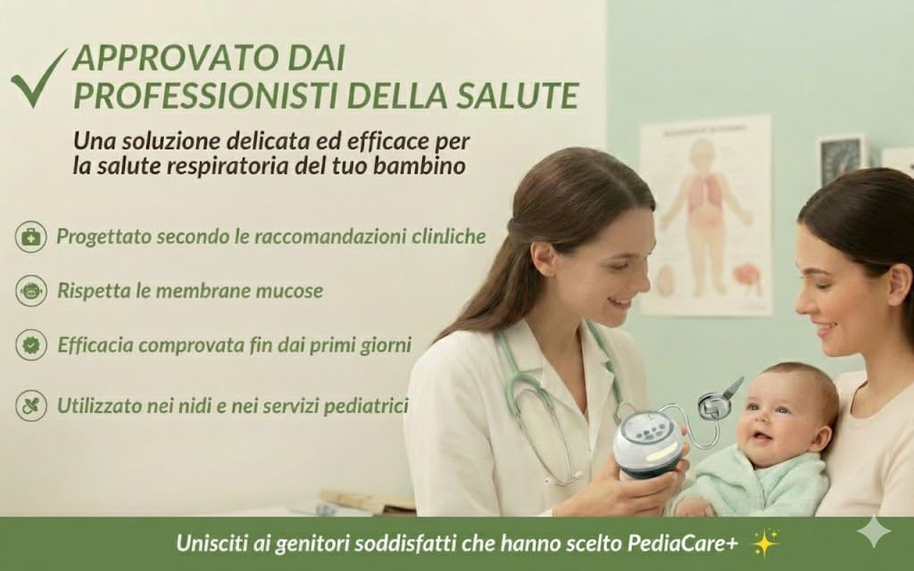 Pediacare+ Aspiratore Nasale Elettrico Neonato | 6 Livelli di Aspirazione, Display LCD, Musica Rilassante, LED Notturno, Ricaricabile, Igienico, Accessorio Utile per Neonati