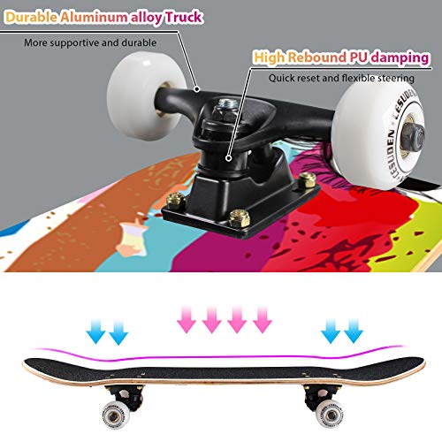 Andrimax Skateboards-Complete Skateboards For Beginners Kids Boys Girls Adults Youth-Standard Skateboards 31’’X8’’ With 7 Lays Maple Deck Pro Skateboards, Longboard Skate Boards (Graffiti) #TOP4