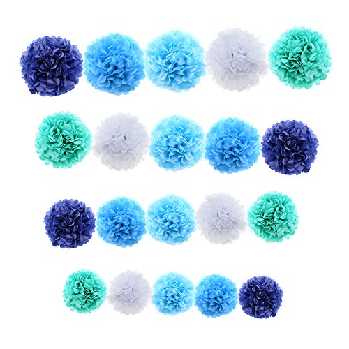 Blue Tissue Paper Flowers Pom Poms Party Decorations Wall Backdrop Ceiling Window Festive Handing Diy Crafts Decor Bouquet Bulk Set Of 20 Pcs #TOP2