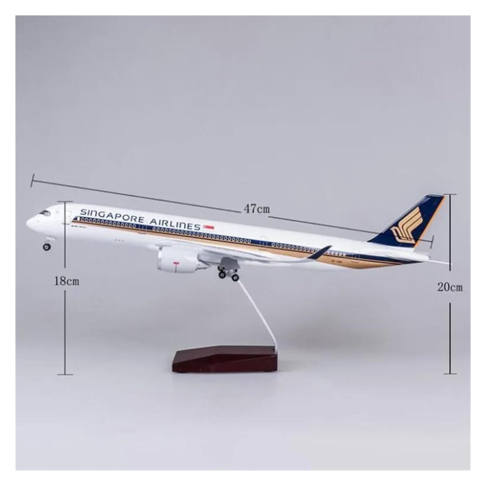 Samolot w skali 1/142 dla A350 Singapore Airlines Model samolotu Samoloty z żywicy odlewanej ze światłem i kołem Udekoruj biuro Nadaje się do ekspozycji (ze światłem)