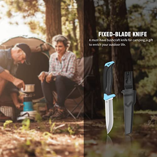 Jellas Fixed Blade Knife With Sheath, Bushcraft Knife, 9 Inch Survival Knife, Outdoor Camping Knife With 8Cr13 Stainless Steel Blade, Non-Slip Large Handle, Safety Sheath With Belt Clip (Grey Blue) #TOP5