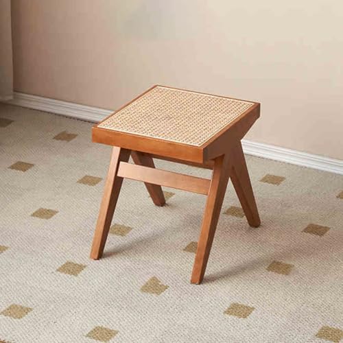 Banco de entrada de madera con asiento de ratán tejido a mano 2