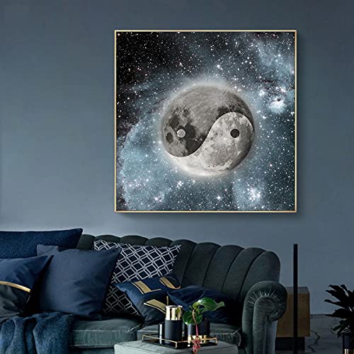 Toile Tai Chi Bagua 70x70 cm | Décoration Murale Salon Abstrait et Design Asiatique sans Cadre