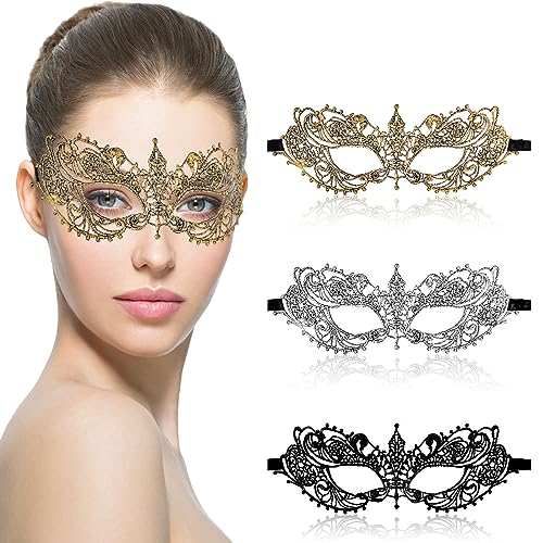 Amaxiu Lot de 3 Masques Vénitiens en Dentelle pour Femme, pour Halloween, Fête, 20*7cm/7.87*2.75in, 553685_2_H2NEDCMRX
