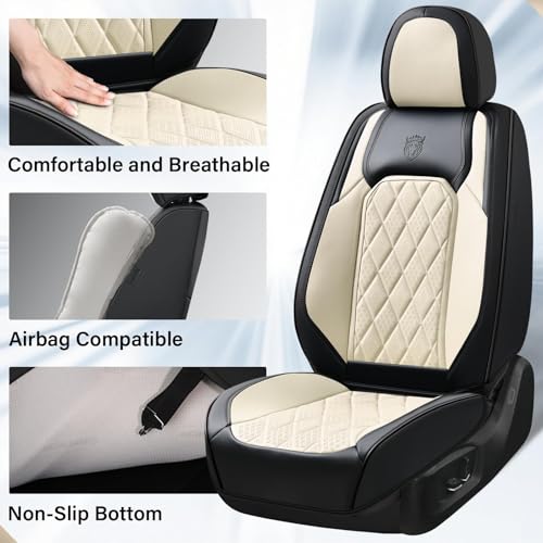 Image of Coverado Car Seat Covers Full Set, Faux Leather Seat Covers for Car, Waterproof Car Seat Protectors 5 Seats, Automotive Seat Covers Universal Fit for Most Cars SUV Trucks- Black&White