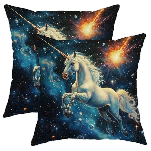Cosmic Magical Horse - Juego de 2 fundas de almohada con diseño de caballo de fantasía, fundas de cojín decorativas coloridas para el hogar, sofá, ropa de cama, 18 x 18 pulgadas