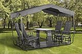 Sojag Houston 4-Seat Outdoor Glider with Canopy, Weather-Resistant Aluminum Frame, Tempered Glass Top Table and Footrest Included, Charcoal