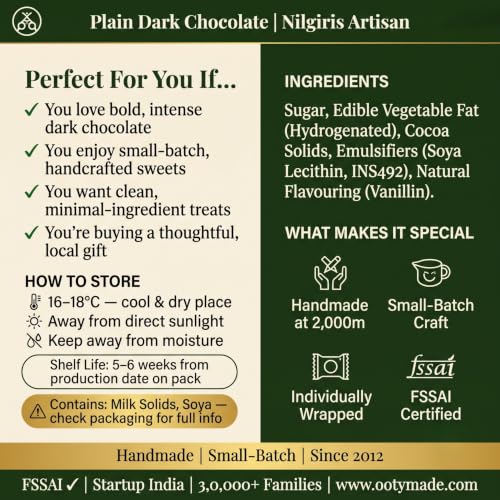Image of OotyMade.com Ooty Homemade Plain Dark Chocolates Bar - 1 kg | Organic & Healthy Dark Chocolate | Handcrafted in Ooty | Sugar-less | Not sugar-free & Delicious | Delightful