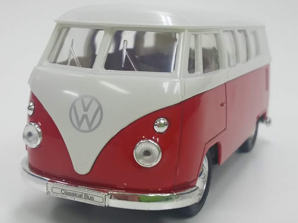 KINSMART Modello Volkswagen Bus 1962 Scala 1/32 - Die-Cast Rosso, Pull-Back, Porte Apribili, Collezionismo