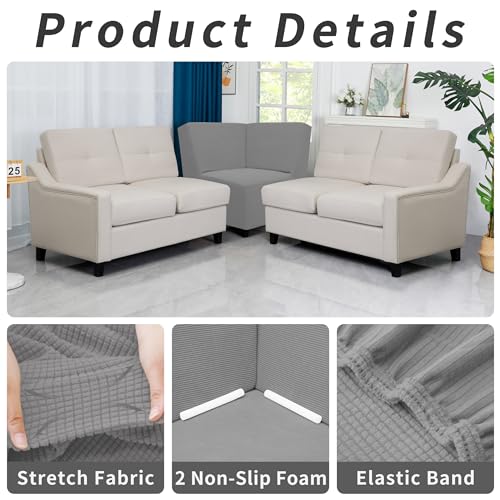 Image of Easy-Going Stretch Sectional Corner Sofa Slipcover 1-Piece Couch Sofa Cover Furniture Protector Soft with Elastic Bottom for Kids, Pet, Spandex Jacquard Fabric Light Gray