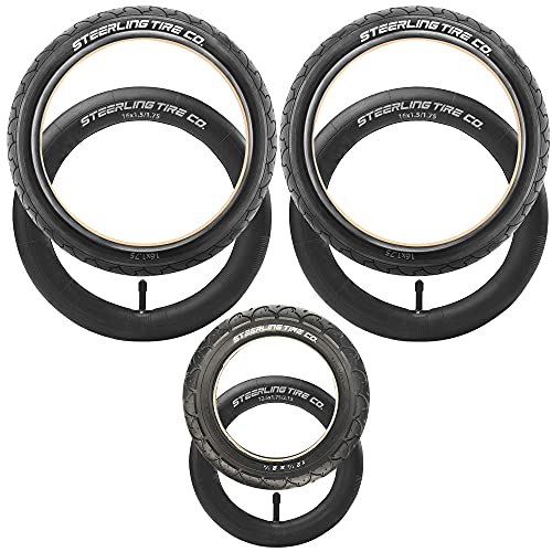 Baby Jogging Stroller Tire And Inner Tube Replacement Set - Two 16" X 1.75 Rear & One 12.5" X 2.25 Front Tubes And Tires - Great For Bob Revolution, Alterrain & Stroller Strides! By Steerling Tire Co. #TOP6
