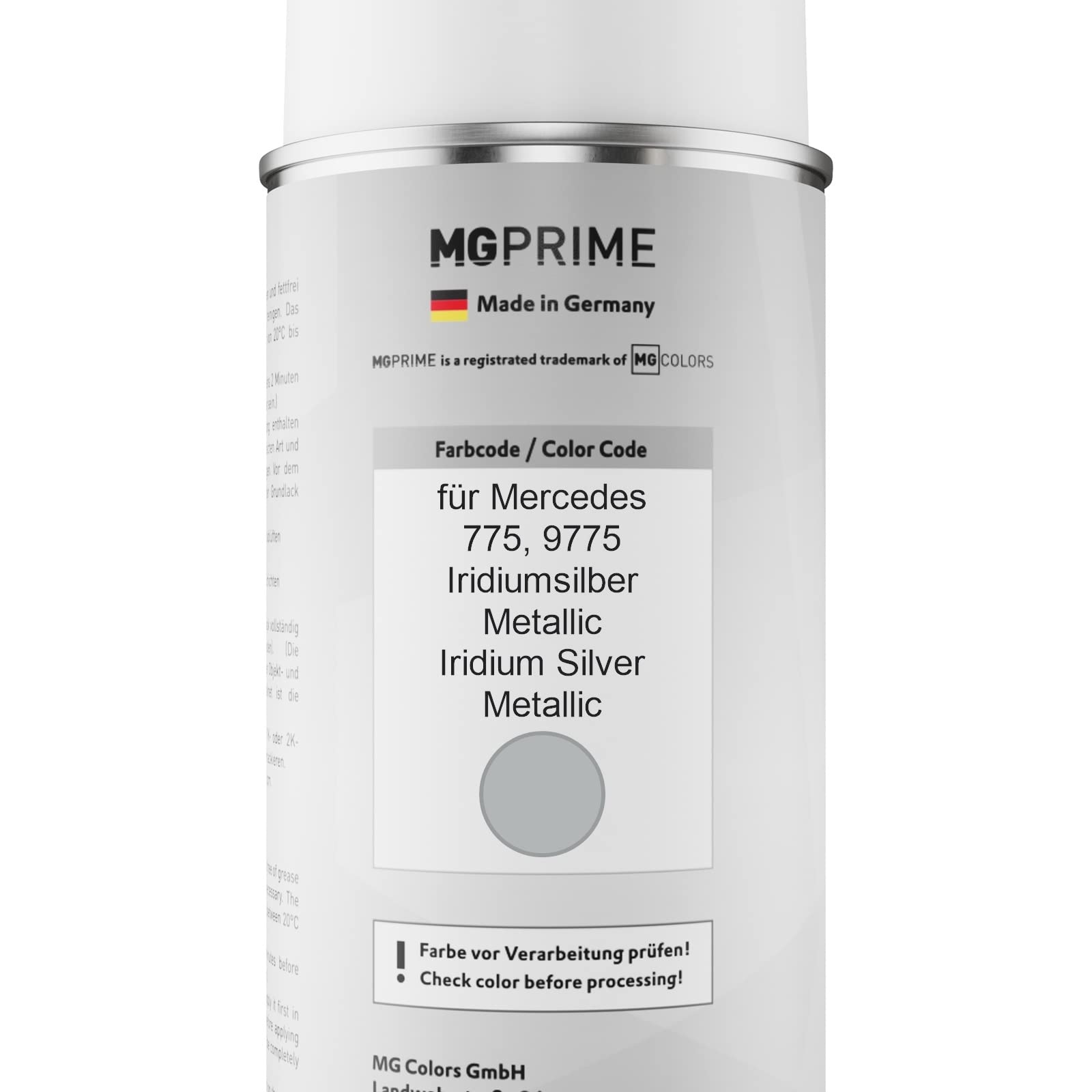 MG PRIME Vernice per auto Kit di bombolette a spruzzo per Mercedes 775/9775 Iridiumsilber Metallic/Iridium Silver Metallic Vernice di base vernice trasparente 400ml
