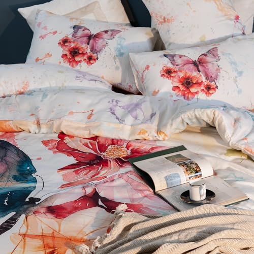 Image of Digitally Printed with Reactive Ink |300 TC 100% Cotton 1 Queen Bedsheet Set | Extra Smoothness with Sateen Weave|Ethereal Wings Bedsheet Set (1 Flat Sheet + 2 Pillow Cases)