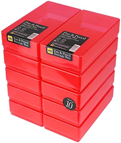 WestonBoxes Plastic Storage Boxes with Lids for Pens, Pencils and Stationery - 1.4 Litre Volume (Multicoloured/Transparent, Pack of 5)