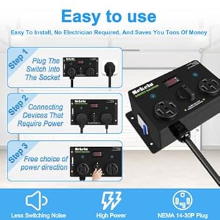 Manual EV Charging Switch for Dryer & EV, NEMA 14-30P to 14-30R & 14-50R, 240V, 24A 5.76kW Max Power Splitter, with a Safety Breaker Switch, Hand-Operated Selector, Plug and Play