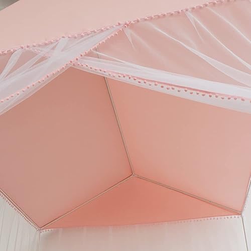 Miniatura 2 de Akiky Toldo de cama con castillo de princesa pompón para interiores y exteriores, no incluye postes de cama (individual, rosa)