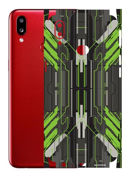 Image of AtOdds - Samsung Galaxy A10s Mobile Back Skin Sticker - Lamination - Rear Screen Guard Protector Film Wrap (Coverage - Back+Camera+Sides) (Design - Cyber Green)