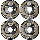 Trailer Axle Electric Brake Kit, 12' x 2' Self-Adjusting Kit for 7000 lbs Axles System Part Replacement Includes 5-Hole Mounting Backing Plates 2 Right + 2 Left