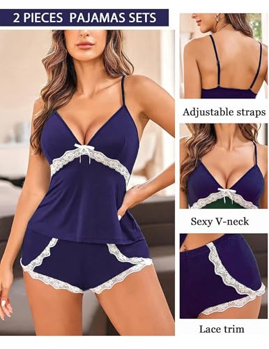 Image of Avidlove Sexy Pajamas Set for Women Lace Modal Cute Lingerie Sets 2 Piece Cami Pj Shorts Set Sleepwear