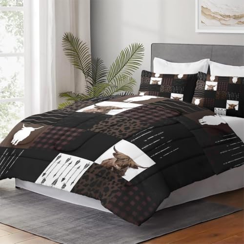 Wecozy LQQ10063090-MB-QA 3 Pcs Queen Size Comforter Set With 2 Pillowcases, Highland Cow Animal Bedding Set thumb #3