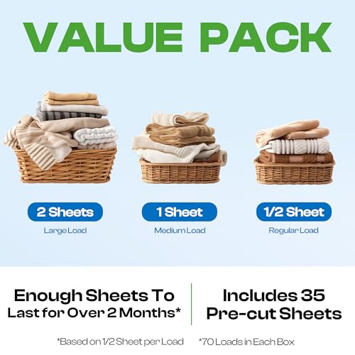 image for EMSON HAPPY HOUR Laundry Detergent Sheets Fresh Scent – 70 Loads, Ec