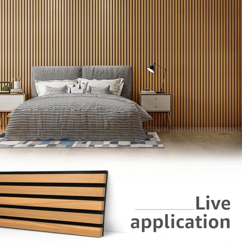 Image of Art3d 4-Pack Soundproof Wood Slat Wall Panels, 94.5 x 7.9 Inch, Warm Teak