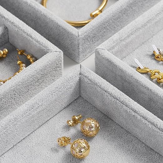 Image of Empty Velvet Jewelry Drawer Organizer Tray Stackable Jewelry Tray for Drawer and Storage Display