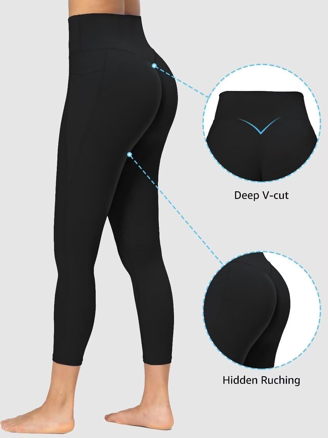 Sunzfly Invisible Butt Scrunch Workout Leggings with Pockets for Women, No Front Seam Gym Yoga Pants with Tummy Control - Image 3