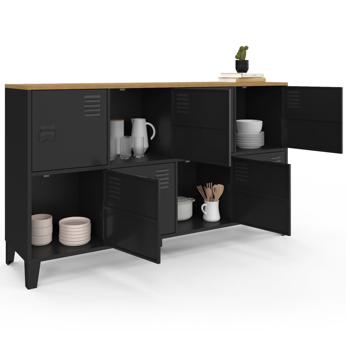IDMarket - Aparador de armario (139 cm, 8 puertas, metal), color negro