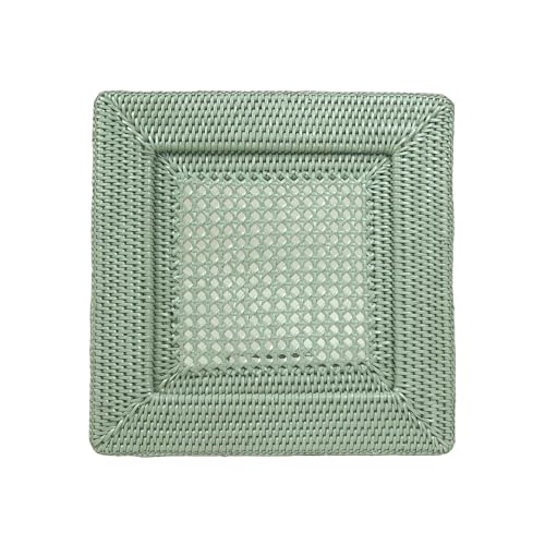 Plato base cuadrado de rattan Caspari verde 12" miniatura 1