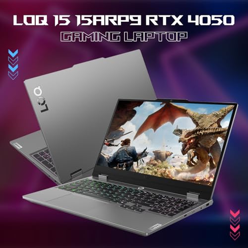 Image of Lenovo LOQ 15 15ARP9 RTX 4060 Gaming Laptop, 15.6 inch FHD 144Hz, AMD Ryzen 7 7435HS, NVIDIA RTX 4060, 16GB DDR5 RAM, 1TB SSD, Backlit KB, RJ-45, Bundle with PCO Laptop Cooler