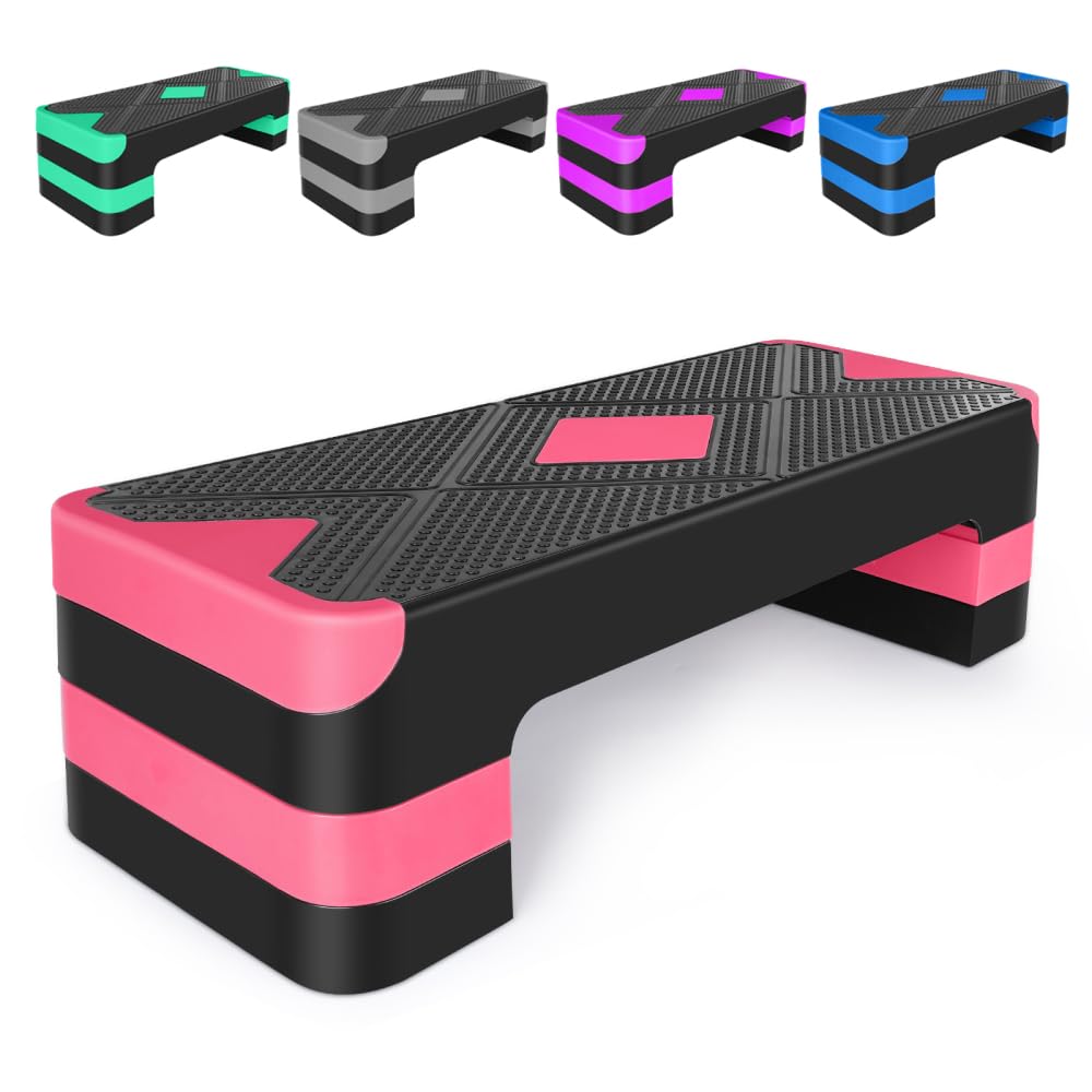 Stepper do aerobiku, regulowana platforma fitness, step board z regulacją wysokości, do treningu cardio, treningu w domu, treningu równowagi i ćwiczeń aerobowych (czerwony)
