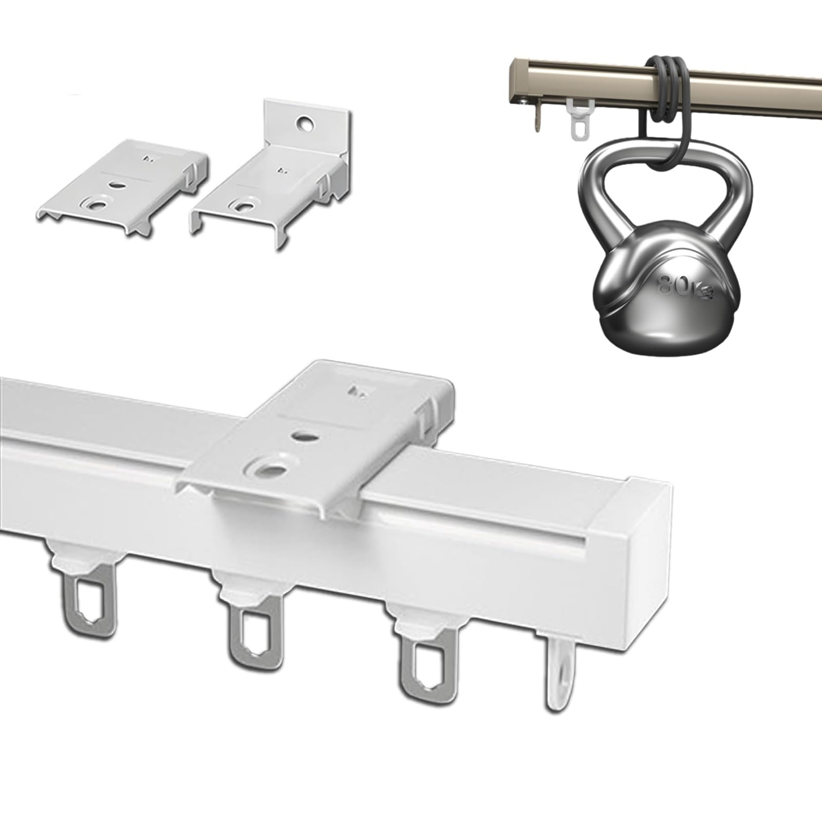 GLDYTVF 0.5-6m Curtain Track System, Aluminum Rail with Track for Ceiling or Wall Mount, Perfect for Pergolas, Outdoor Bathtub Curt - White, 340cm
